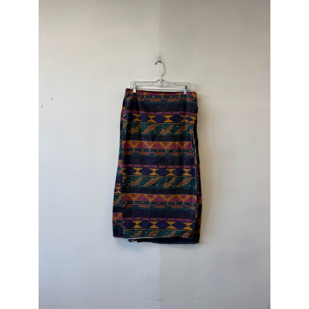 Vintage Turbo Skirt Womens 32" Multicolor Aztec‎ Long Straight Elastic Waist 90s